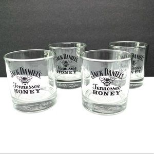Jack Daniels Tennessee Honey Bumblebee Rock Low Ball Glass Cups Set Of 4 NEW